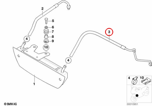 Tuyau d'huile de retour OEM 17221342656 pour motos BMW R850R, R1100R, R1150R. BMW Motorrad d'origine.