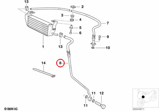 Tubo de resfriamento de óleo de escape OEM 17221342928 para motocicletas BMW R1150 GS, R1150 GS Adventure. Originais BMW Motorrad.