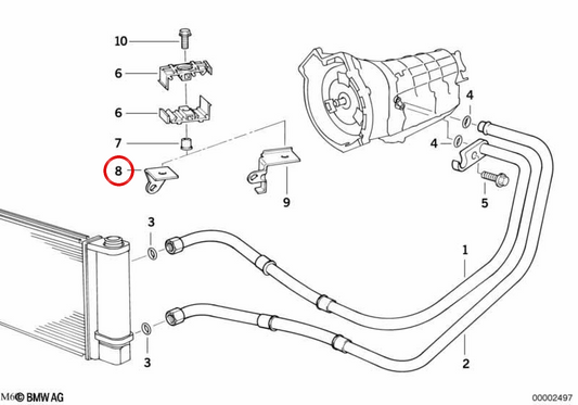 Suporte de tubo de óleo OEM 17221723787 para BMW E34, E32. BMW genuíno.