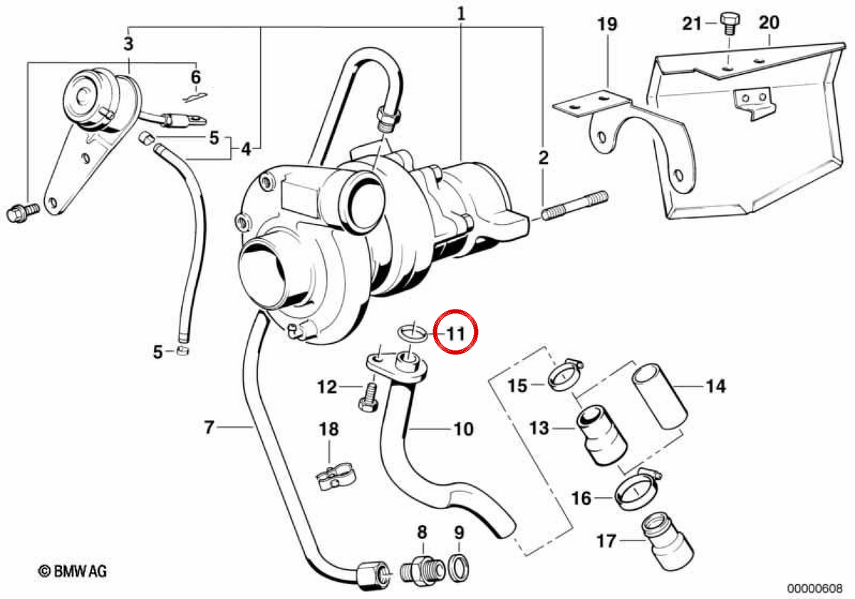 O-Ring for BMW E82, E88, F20, F21, E30, E36, E46, E90, E91, E92, E93, F30, F31, F32, E28, E34, E39, E60, E61, E24, E63, E64, F06, F01, E31, E84, E84, E83, E83, E83, E83, E83, E8 E70, E71, E85, E86, E89, R50, R52, R53 (OEM 1722245358). Original BMW.
