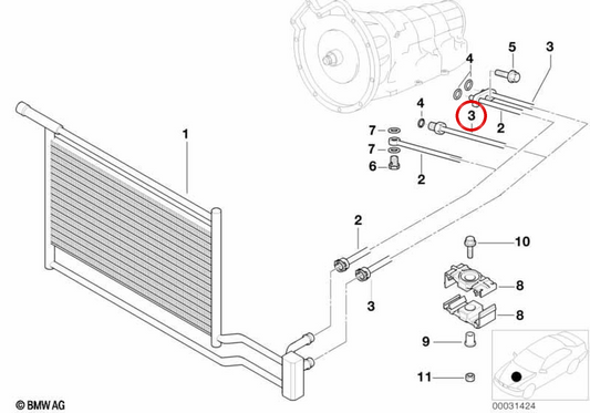 Tubo de retorno do refrigerador de óleo OEM 17222247941 para BMW E38. BMW genuíno.
