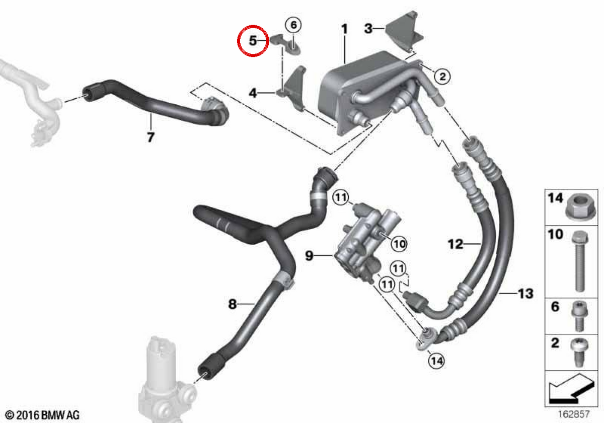 Supporto scambiatore di calore OEM 1722283812 per BMW E90, E92, E93. BMW originale.