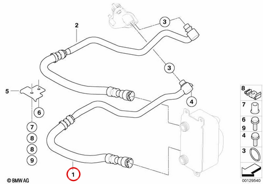 Pipe de refroidissement du moteur OEM 17227528607 pour BMW E60, E61, E63, E64. BMW d'origine.