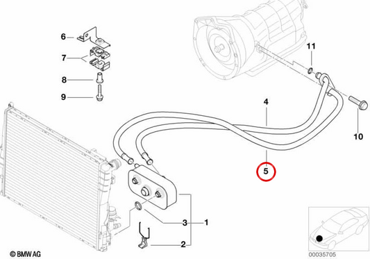Tubo di raffreddamento olio di mandata OEM 17227577674 per BMW Serie 3 E46 316i, 318i, 320i automatico A5S 390R... e altri. Originale BMW.