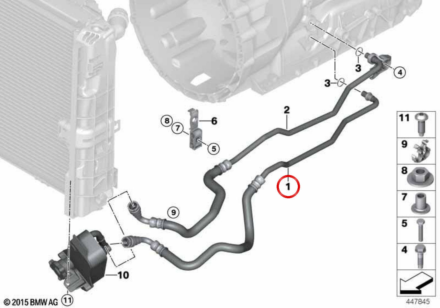 OEM -Ölkühlrohr 17227604779 für BMW E81, E82, E87, E88, E90, E91, E92, E93. Original BMW.