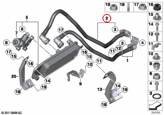 Tube de retour d'huile de la boîte de changement OEM 17227610716 pour BMW F10, F01, F02. BMW d'origine.