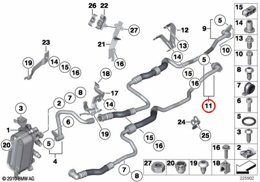 Conduite de retour du refroidisseur d’huile OEM 17227619616 pour BMW Série 5 F07 GT, F10, F11 et Série 6 F06, F12, F13. Original BMW