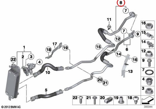 Ölkühlleitung Auslassseite OEM 17227619775 für BMW 7er Reihe F01 750i xDrive, F02 750Li xDrive… und mehr. Original BMW.