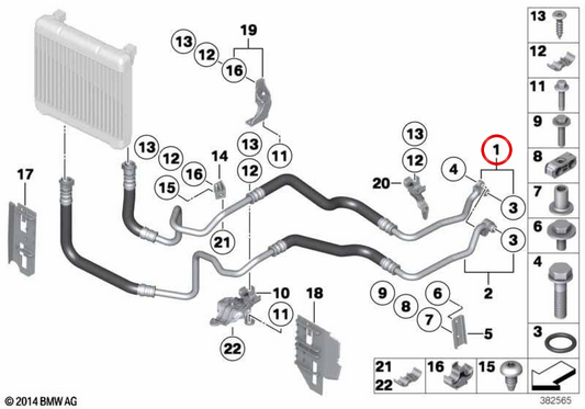 Pipe de refroidissement à l'huile OEM 17227636940 pour BMW F07, F10, F11, F06, F12, F13, F02. BMW d'origine.