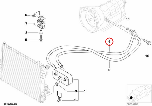 Tubo radiatore olio di aspirazione OEM 17227785131 per BMW Serie 3 E46 330Cd, 330d... e altro ancora. BMW originale.