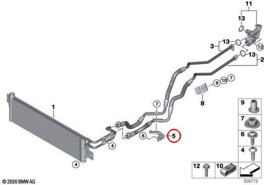 OEM 17228053475 TRANSMISSION DU RADIATEUR D'HUILE SUPÉRIEUR DE RADIATEUR POUR BMW G80, G81, G82, G83. BMW d'origine.