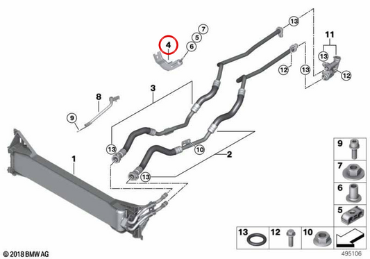 Connecteur de ligne de refroidissement d'huile de transmission OEM 17228053483 pour BMW F97, F98. BMW d'origine.