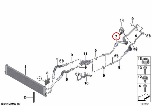 Pipe de refroidissement d'huile de transmission OEM 17228602300 pour BMW F90, G30, G11, G12. BMW d'origine.