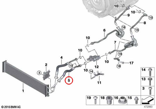 Tubo di raffreddamento dell'olio di trasmissione OEM 17228602392 per BMW G12. BMW originale.