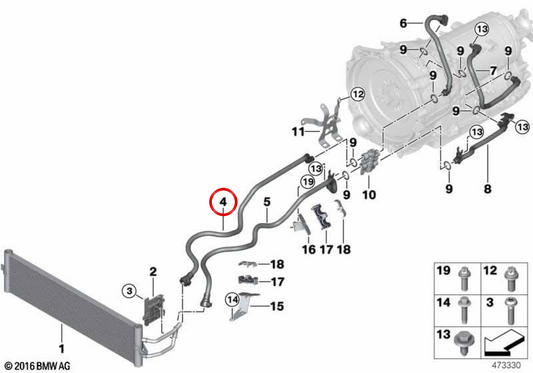 OEM 17228602407 Tubo di raffreddamento dell'olio di trasmissione per BMW G30, G31, G38, G11, G12. BMW originale.