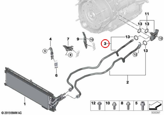 Tubo di ritorno del radiatore dell'olio di trasmissione OEM 17228671665 per BMW G01, G08, G02. BMW originale.