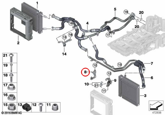 Suporte de tubo do refrigerador de óleo do motor OEM 17228676450 para BMW G12. BMW genuíno.
