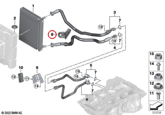 OEM 1722834180 Soutien du tuyau du radiateur d'huile pour BMW G05, F95, G06, F96, G07 et G09. BMW d'origine.
