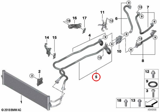 OEM 17229468401 Tipe de retour de refroidissement de la transmission pour BMW G30, G11, G12. BMW d'origine.