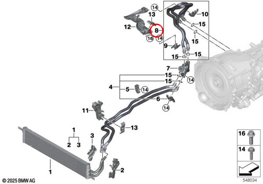 Tubo di raffreddamento dell'olio di trasmissione OEM 1729845906 per BMW G20, G21, G22, G23, G26, G60, G61, G68, G70, G05, G18, G06, G07. BMW originale.