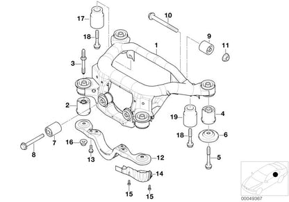 Barra estabilizadora trasera OEM 33321094421 para BMW E46. Compatible con modelos Serie 3 E46. Original BMW.