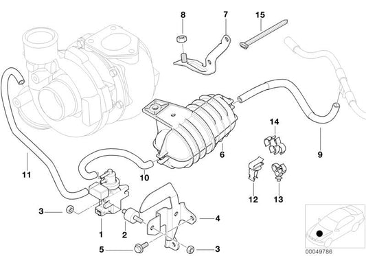 Soporte de válvula de vacío OEM 11657786241 para BMW E46, E39, E38, E53 (motores diésel M47). Pieza original BMW.