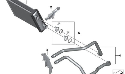 Kit de montaje para intercambiador de calor OEM 64115A43154 para BMW F90 (M5), G30 (518d) y G45 (X3 35e xDrive). Original BMW.