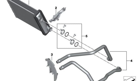 Kit de montaje para intercambiador de calor OEM 64115A43154 para BMW F90 (M5), G30 (518d) y G45 (X3 35e xDrive). Original BMW.