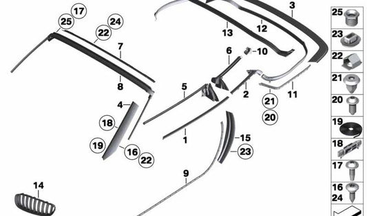Embellecedor exterior ventanilla puerta delantera izquierda OEM 51337046105 para BMW Z4 E89. Original BMW.