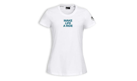 Camiseta mujer "Make Life a Ride" blanca talla XL OEM 76615B3E495 para BMW. Original BMW Motorrad.