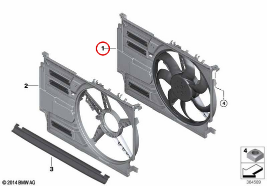 Fan mit Marco OEM 17427617609 für BMW F39, F45, F46, F48, F49 und Mini F54, F55, F56, F57, F60. Original BMW und Mini.