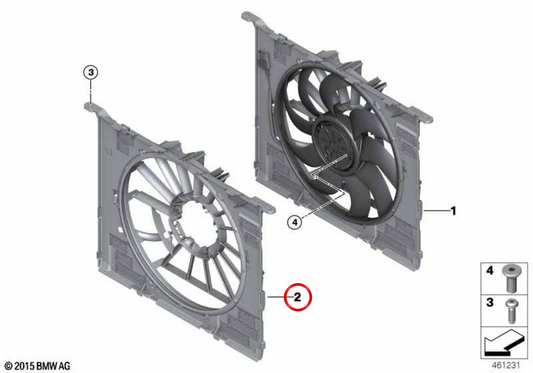 Carcasa del ventilador con compuertas OEM 17427953403 para BMW G30, G31, G32, G11, G12, G14, G15, G16. Original BMW.