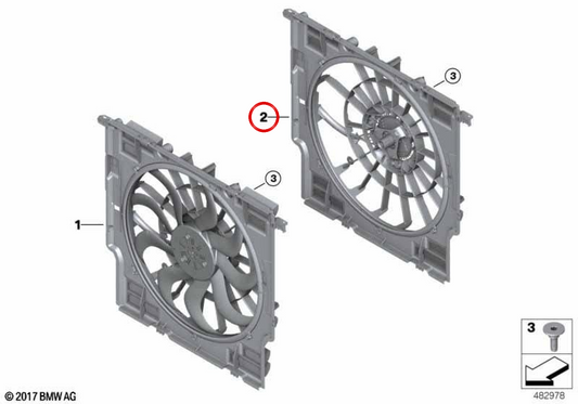 OEM fan case 17428477376 for BMW G42, G20, G21, G28, G22, G23, G26. Original BMW.
