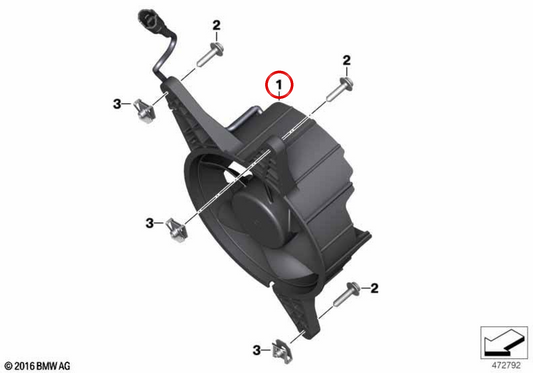 Entourage de ventilateur avec ventilateur OEM 17428555494 pour BMW Motorrad G 310 GS, G 310 R. Original BMW Motorrad.