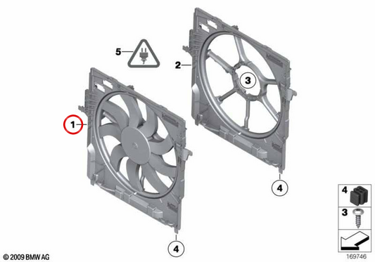 Gehäuse mit OEM -Lüfter 17428618238 für BMW E70, E71. Original BMW.