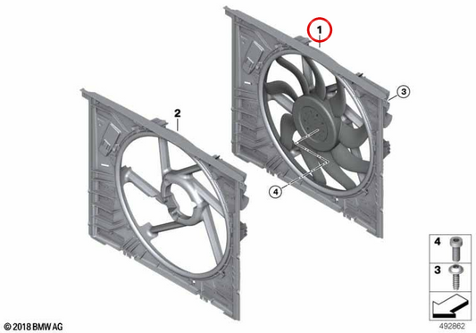 Lüfterunterstützung mit OEM -Lüfter 17428666816 für BMW G42, G20, G21, G28, G22, G23, G26. Original BMW.
