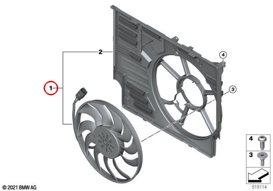 Fan avec logement OEM 17429846927 pour BMW X1 (U11, U12), X2 (U10) et Mini Countryman JCW (U25). Compatible avec les versions M35I et ALL4. BMW et mini d'origine.