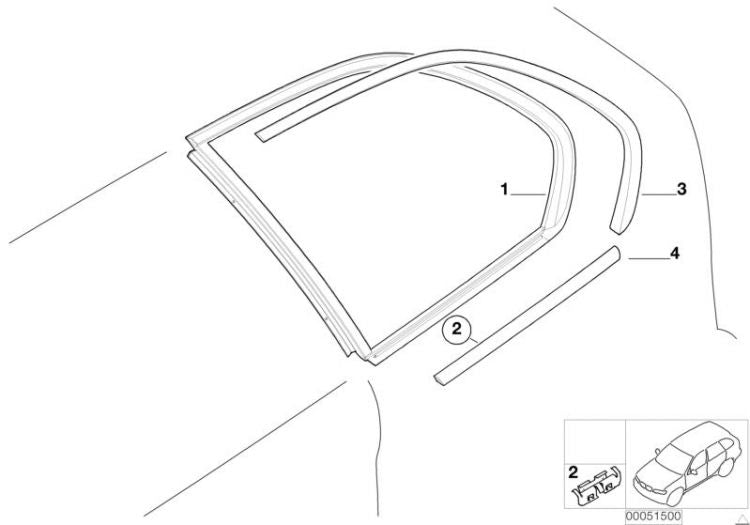 Cubierta Paramento Liston Ventana Trasera Lateral Negro Para Bmw X5 E53. Original Recambios