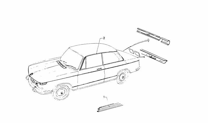 Moldura lateral izquierda para techo OEM 51135450112 para BMW Serie 02 {1600, 1600-2, 1602, 1802, 2002, 2002tii, 2002 Turbo}. Original BMW.