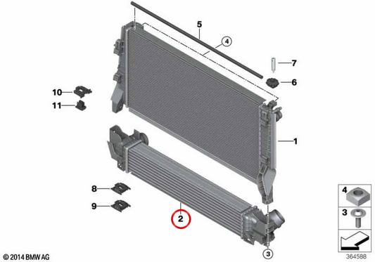 Charge air cooler OEM 17517617596 for MINI F55 One, One First, Cooper and F56 Cooper, One… and more. Original MINI.