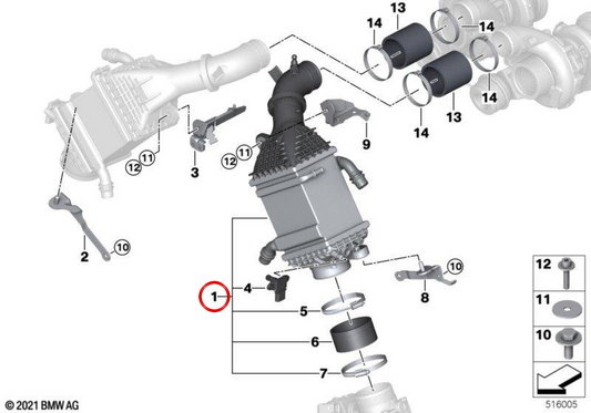 Intercooler OEM 17517848096 para BMW F85 e F86. BMW genuíno.