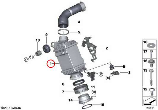Intercolater OEM 17518619390 pour BMW G30, G31, G11, G12. BMW d'origine.
