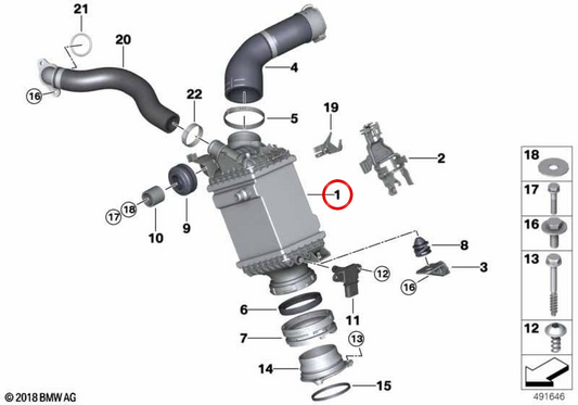Intercooler OEM 17518660688 para BMW G30, G31, G11, G12, G14, G15, G16, G05, G06, G07. Original BMW.