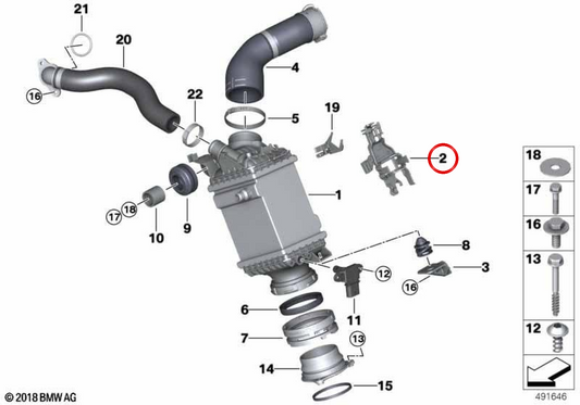 Soporte de intercooler OEM 17518693125 para BMW G30, G11, G12, G14, G15, G16, G05, G06, G07. Original BMW.