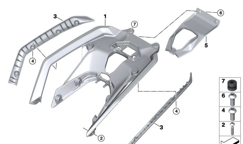 Puente portaequipajes trasero para topcase OEM 46541542772 para motos BMW R 1300 GS, R 1300 RS. Original BMW Motorrad.