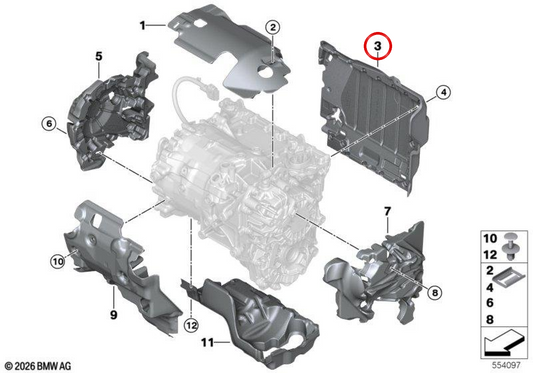 Couvercle acoustique thermique arrière OEM 17739468728 pour BMW G26, G60, G61, G70, I20. BMW d'origine.