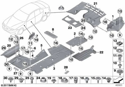 Revestimiento del fondo trasero derecho para BMW Serie 3 F30, F31, F35, F80 (OEM 51757258048). Original BMW.