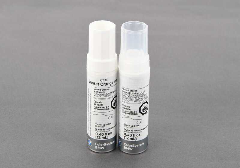 Pintura retoque Sunset Orange metálico 2x12ml OEM 51912465717 para BMW {F20, F21, F22, F23, F30, F31, F32, F33, F34, F36, G30, G31, X1 F48, X2 F39, X3 G01, X4 G02, Z4 G29}. Original BMW.