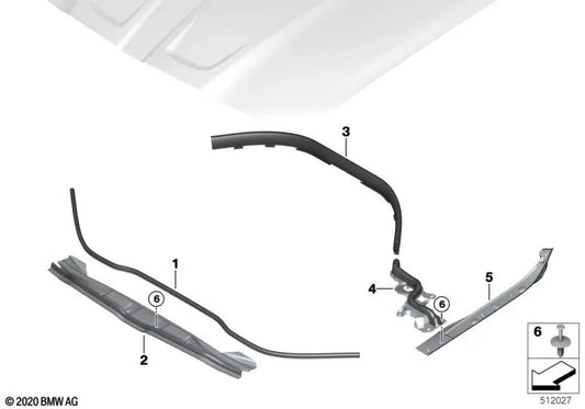 Front Hood Seal Left Side for BMW 3 Series G80, G81, 4 Series G82, G83 (OEM 51768075015). Original BMW