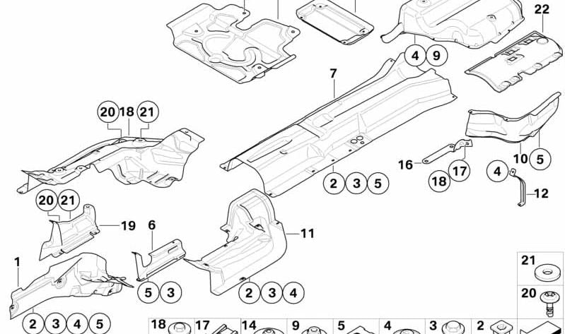 Front right heat insulation for BMW 5 Series E60, E61, 6 Series E63, E64 (OEM 51487033722). Original BMW.